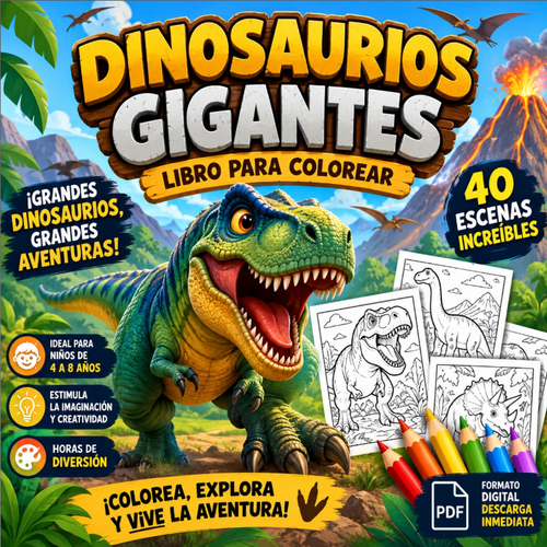 Portada de Dinosaurios Gigantes, libro digital para colorear de ColvixStudio Kids