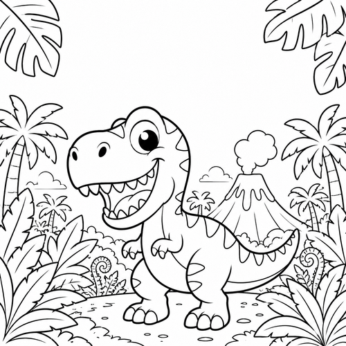 Muestra interior de Dinosaurios Gigantes: un T-Rex sonriente para colorear